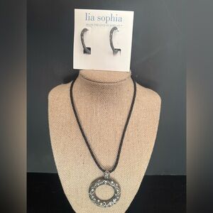 Lia Sophia Textured Silver Necklace and Earring set